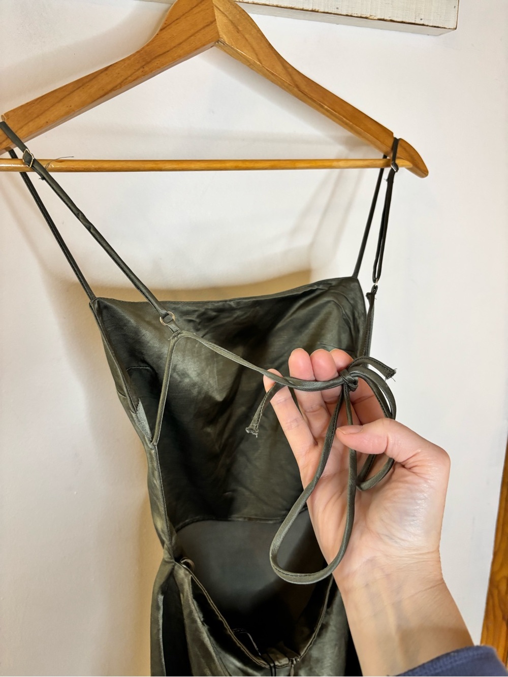 NWT Zara Olive Green Satin Slip Tie Back Dress - Picture 5 of 8